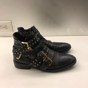 Topshop Leather Gold Buckle Chelsea Boots with Cut Outs size 9